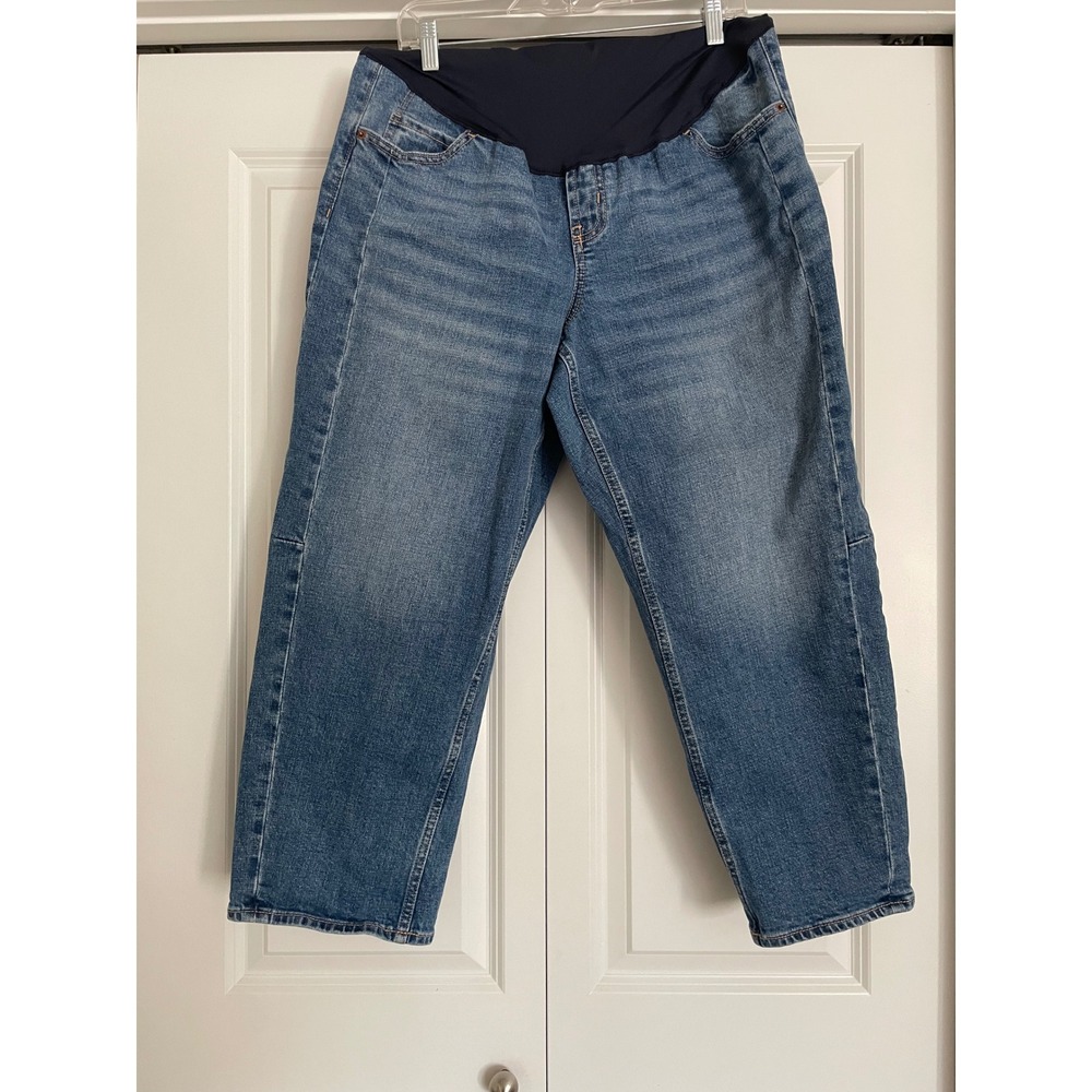 Old Navy Maternity Jeans Barrel Leg Full Panel Medium Wash Denim-Size 14